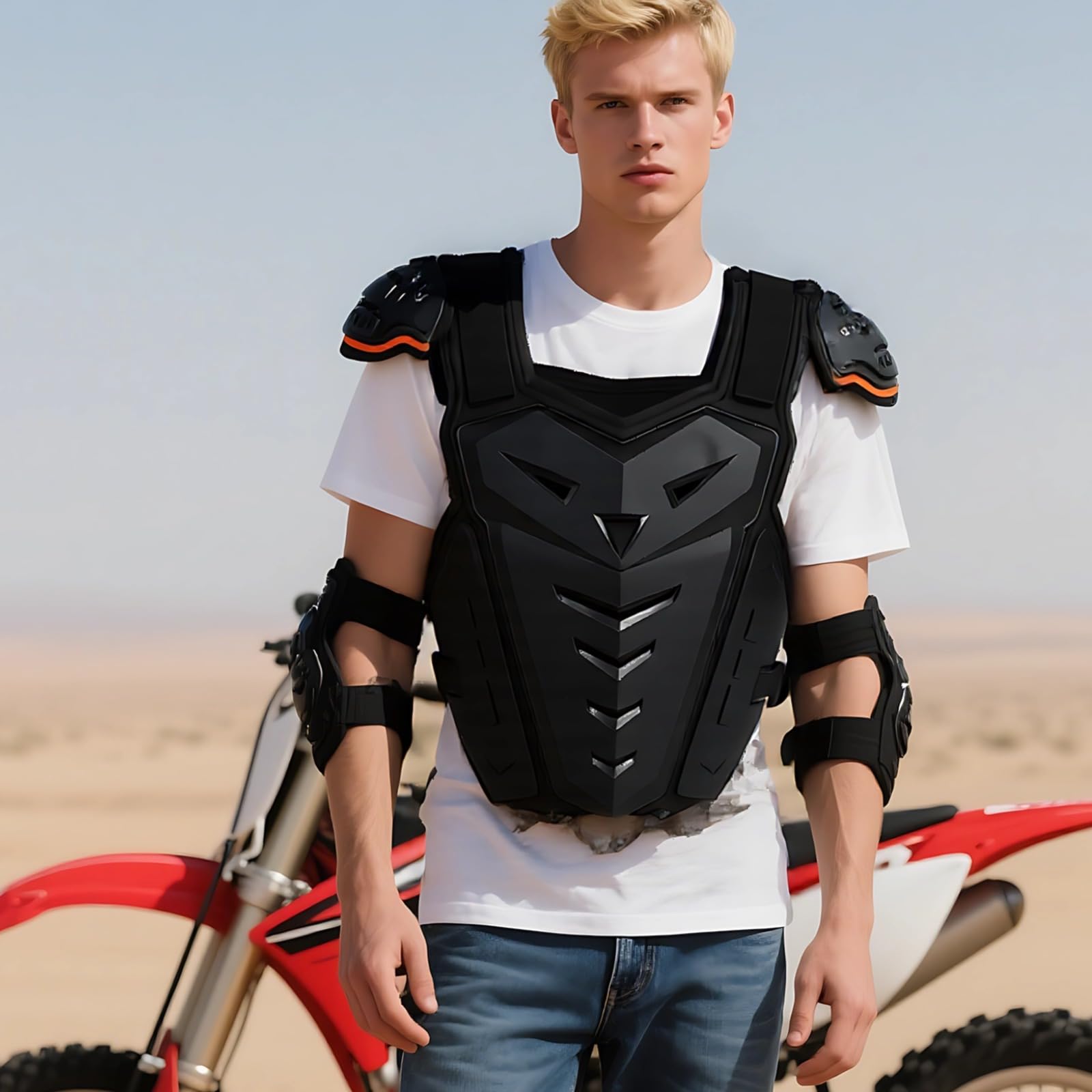 Protector de pecho para motocross para hombre, chaleco de armadura de motocross con cobertura completa, equipo transpirable para exteriores, correas de hombro ajustables, espuma EVA de alta