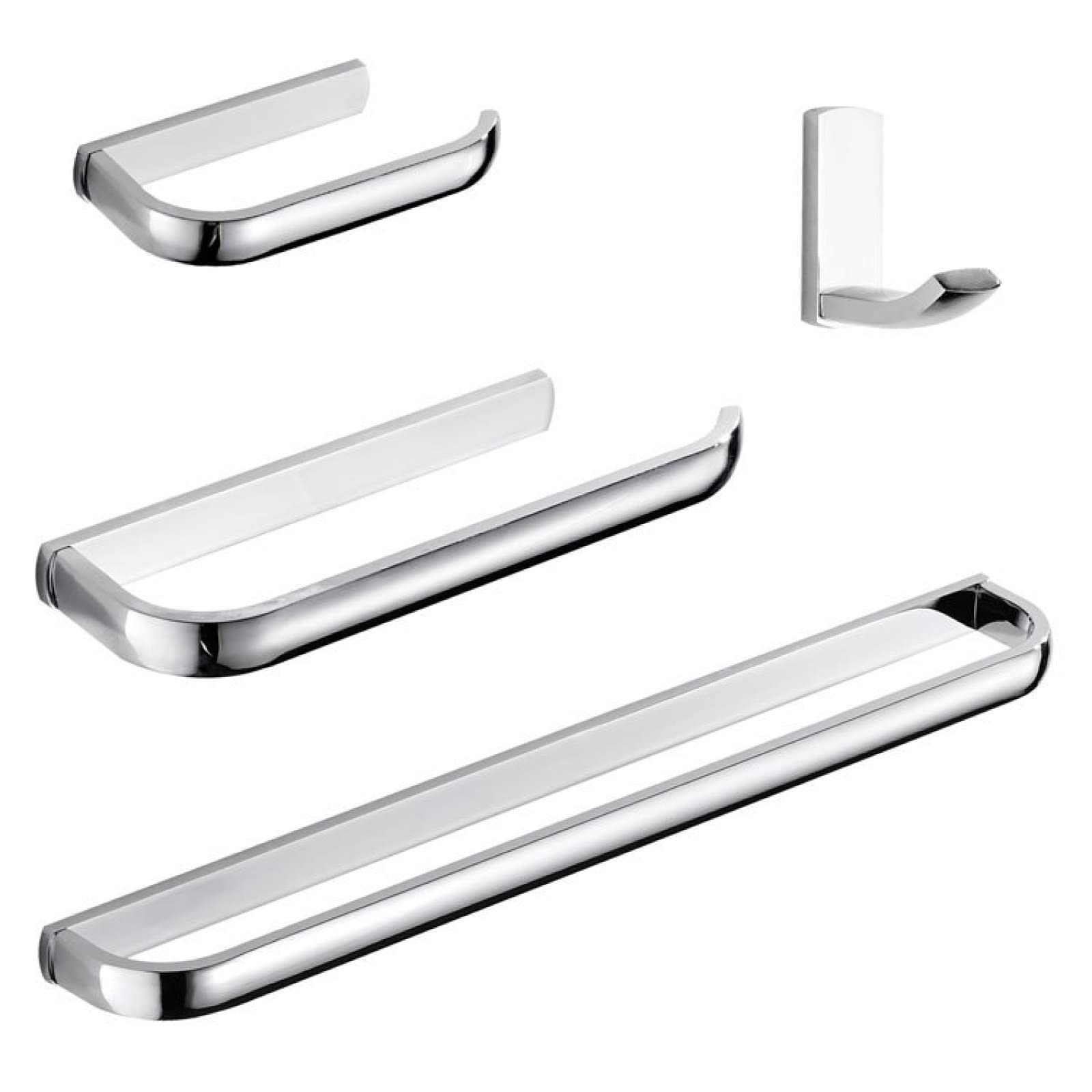 Lot de 4 porte-serviettes de salle de bain avec anneaux porte-serviettes et crochets muraux Finition chromée
