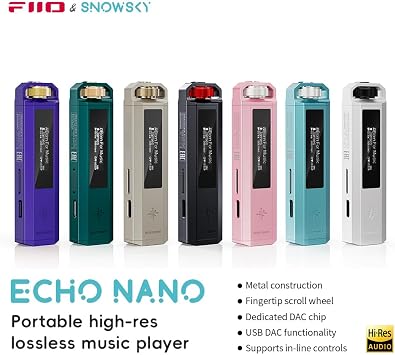 FiiO SNOWSKY Echo Nano Retro HiFi Music Player with Scroll Wheel, CS43131 DAC, USB DAC, Lossless Audio Player Supporting DSD256/FLAC/WAV/MP3, 3.5mm Output, 256GB Expansion (Black)
