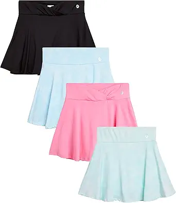 RBX Girls' Active Skirt - 4 Pack Pleated Athletic Performance Scooter Skort - Tennis Golf Skirt with Bike Short Lining (5-12)