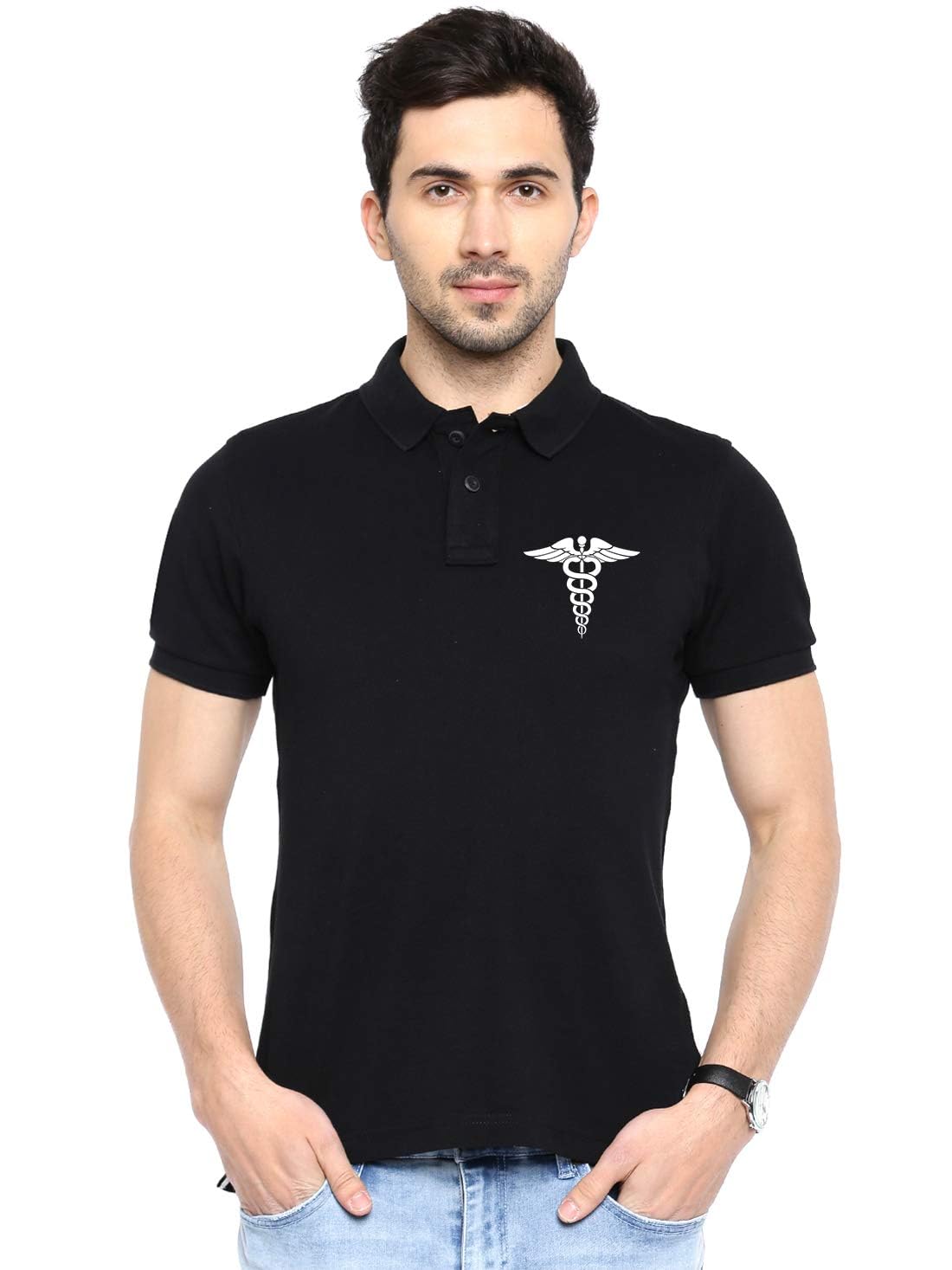 Doctor Polo t-Shirt Black Half Sleeve Mens Tshirt-image-26