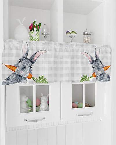 Miniatura 6 de Cenefas de Pascua para ventanas, cortinas de cocina de conejo, conejo, zanahoria, cenefas de cocina, cortinas de búfalo gris, cortinas cortas para