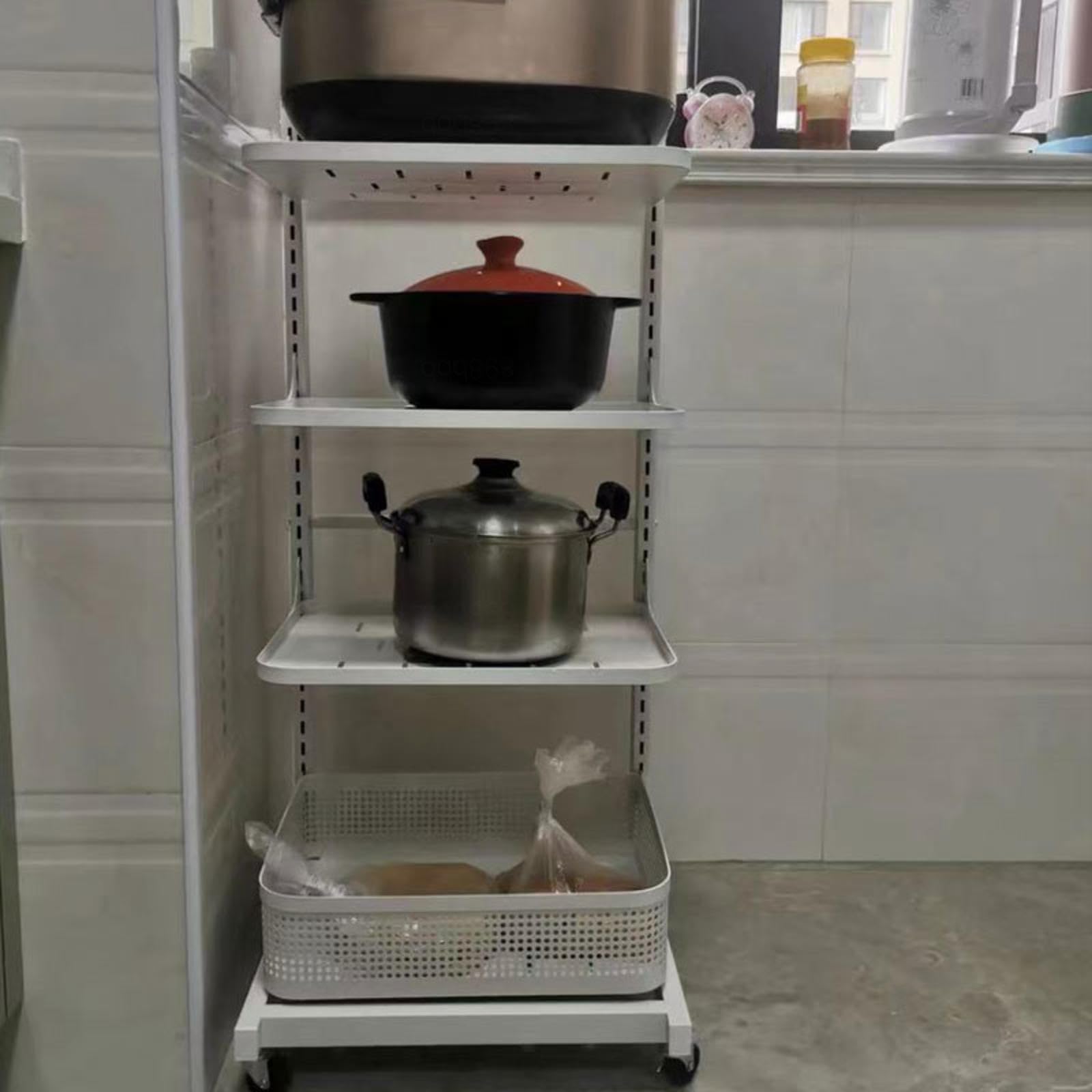 Biała patelnia do szafki kuchennej, uchwyt na pokrywkę patelni i stojak na talerze, oszczędność miejsca, rozwiązanie do przechowywania z 3 deskami i 1 koszem do szafek narożnych