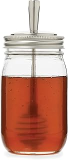 Jarware Stainless Steel Honey Dipper Lid, 16-Ounce Mason Jars, for Regular-Mouth