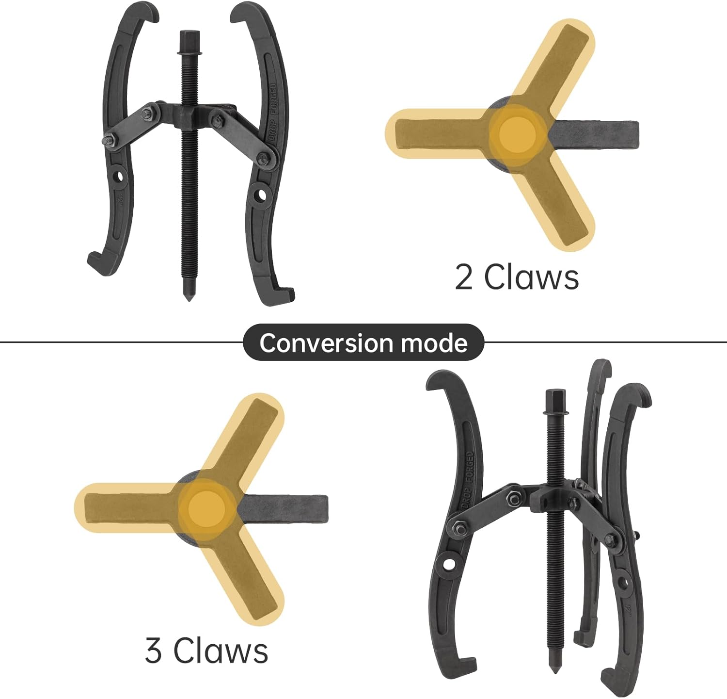 ChgImposs 12 Inch 2 Jaw / 3 Jaw Gear Puller, Multifunction Standard Carbon Steel Bearing Puller with 4 Single Hole Claw Pullers for Car/Mechanical Repairing