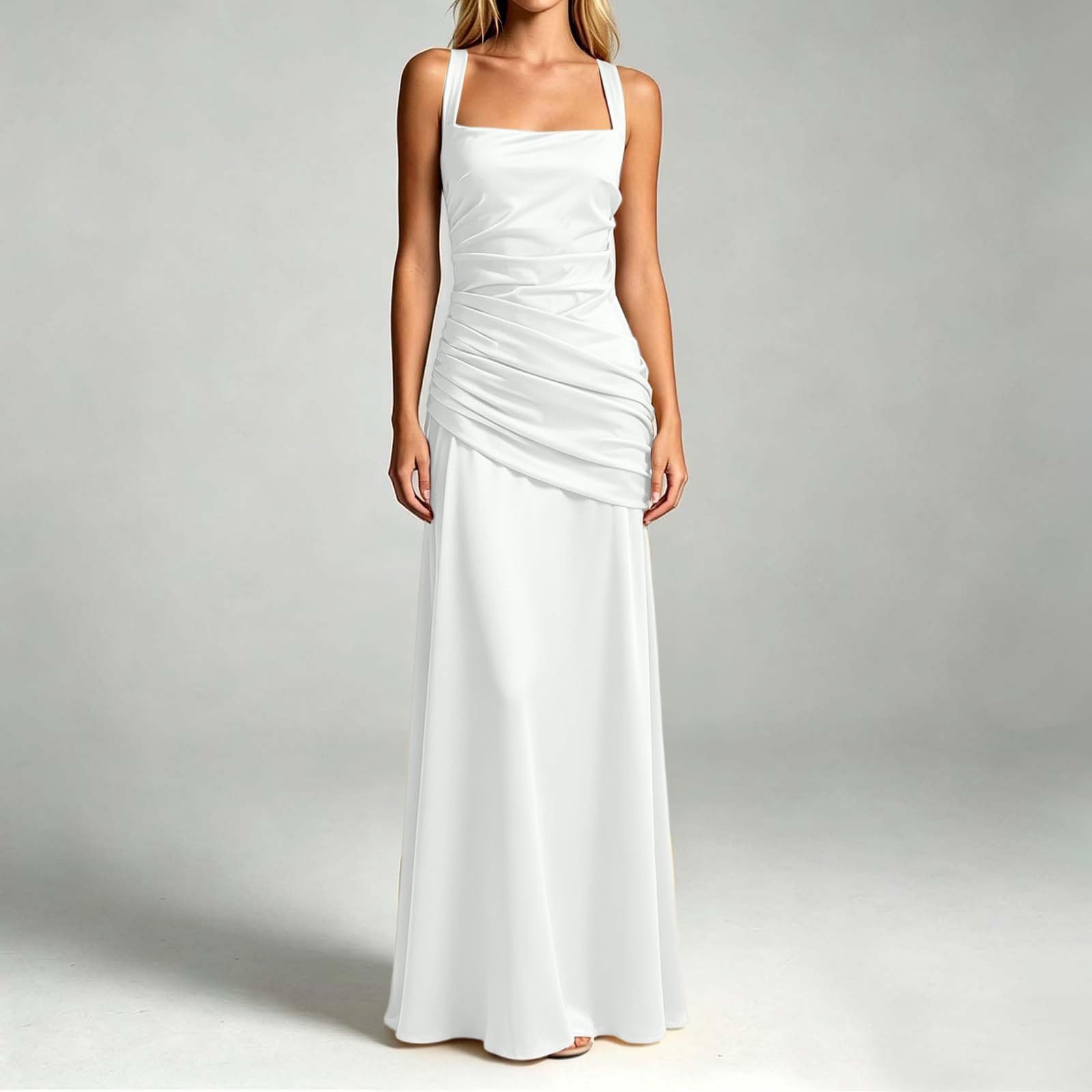 Brautjungfernkleider Damen Lang Chiffon Abendkleider für Hochzeit A-Linie Spaghetti-Träger Ballkleid