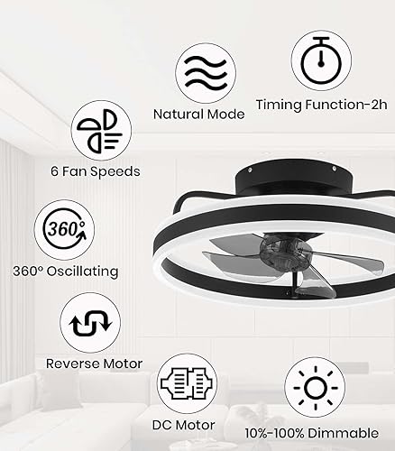 Miniatura 6 de APBEAMLighting Ventiladores de techo de 20 pulgadas con luces moderno ventilador de techo LED de bajo perfil con luces y control remoto ventilador