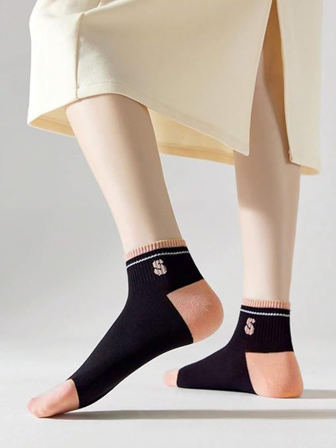 SWEET CABOODLES Women's Ankle Socks for Casual & Sports Multicolor Odour Free Fancy Multi design Socks Pack (IN, Alpha, Free Size, Black Pinkish-Peach) - Image 3 thumbnail