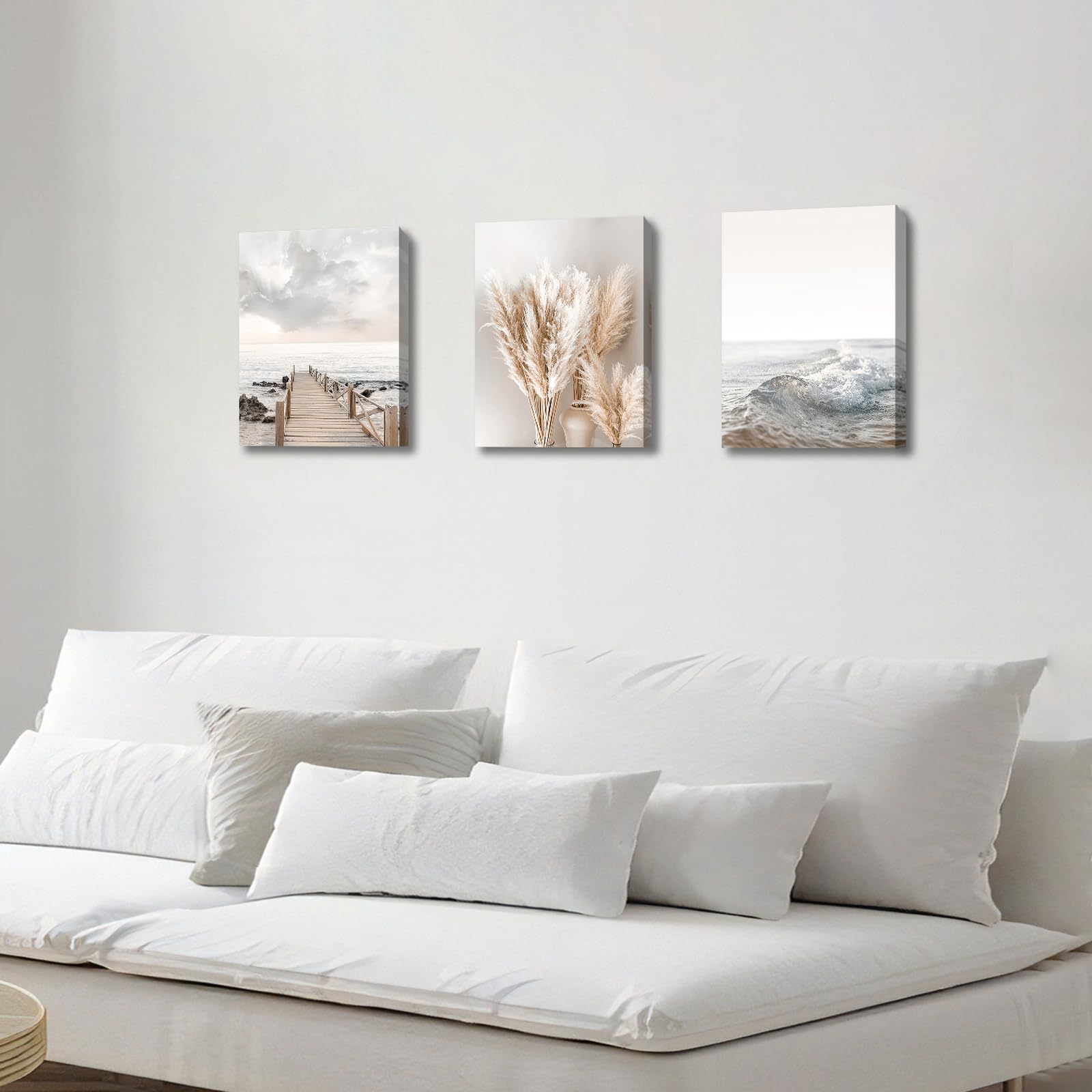 3 Pcs Wooden Framed Canvas Wall Art Set Bohemian Sage Green Canvas Prints Poster Geometric Line Beige Green Pictures for Living Room Bedroom Dinning Room Hallway Stairs Wall Decor 30x40cm x3pcs — view 266