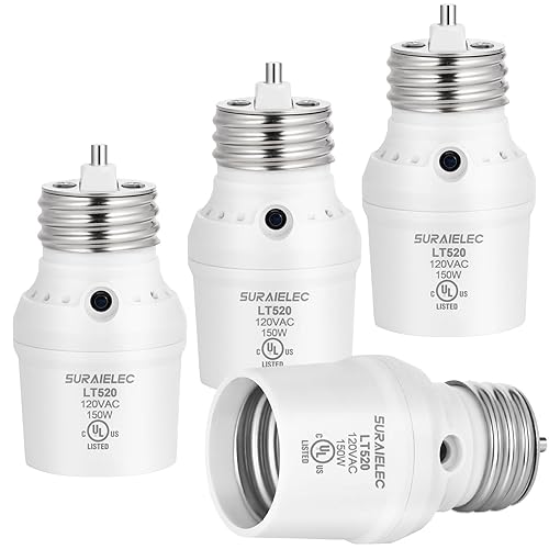 SURAIELEC Toma de sensor de atardecer a amanecer, contacto con resorte ajustable, control automático de luz nocturna, compatible con bombillas E26