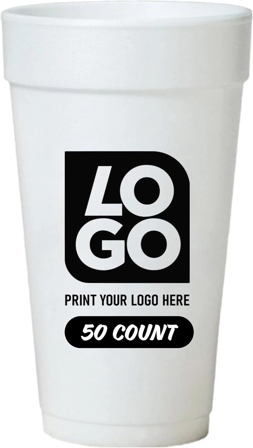Custom 24 Oz. Styrofoam Cups with Single-Color Imprints, Perfect for Events, Business Marketing, and Restaurant Marketing. (Qty 50)