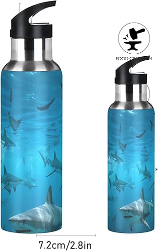 Miniatura 2 de xigua Sea Shark - Botella de agua de acero inoxidable de 20.3 fl oz a prueba de fugas, adecuada para gimnasio, escuela, niños y adultos