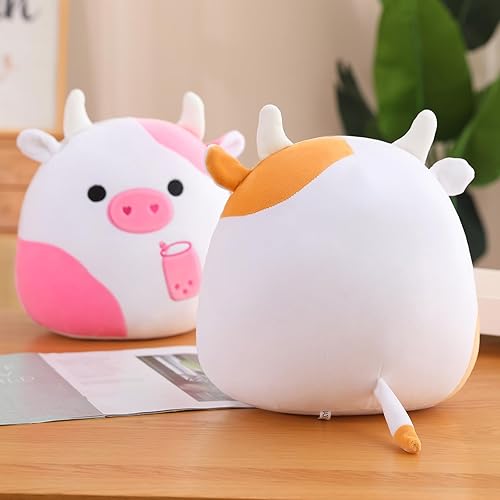 Miniatura 6 de jschoclatt Almohada de peluche de vaca de 14 pulgadas, juguete de peluche de vaca kawaii para abrazar, regalos para cumpleaños, niñas, niños, día de