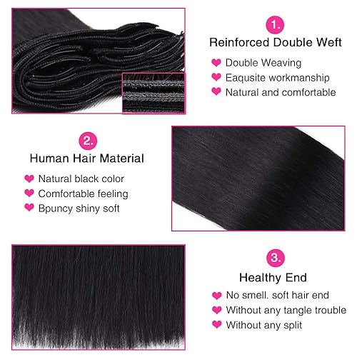 Miniatura 3 de Extensiones de cabello natural recto con clip para mujeres negras, 100% sin procesar, para la cabeza completa, cabello natural virgen brasileño,