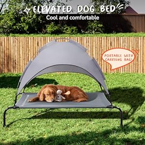   PRAISUN-Outdoor-Dog-Bed-with-Canopy-XL-Elevated-Dog-Bed-Dog-Cot-Pet-Bed-with-Oxford-Fabric-Textilene-Mesh-Carrying-Bag-Cooling-and-Portable-for-Indoors-Outdoors-Beach-Dark-Gray
