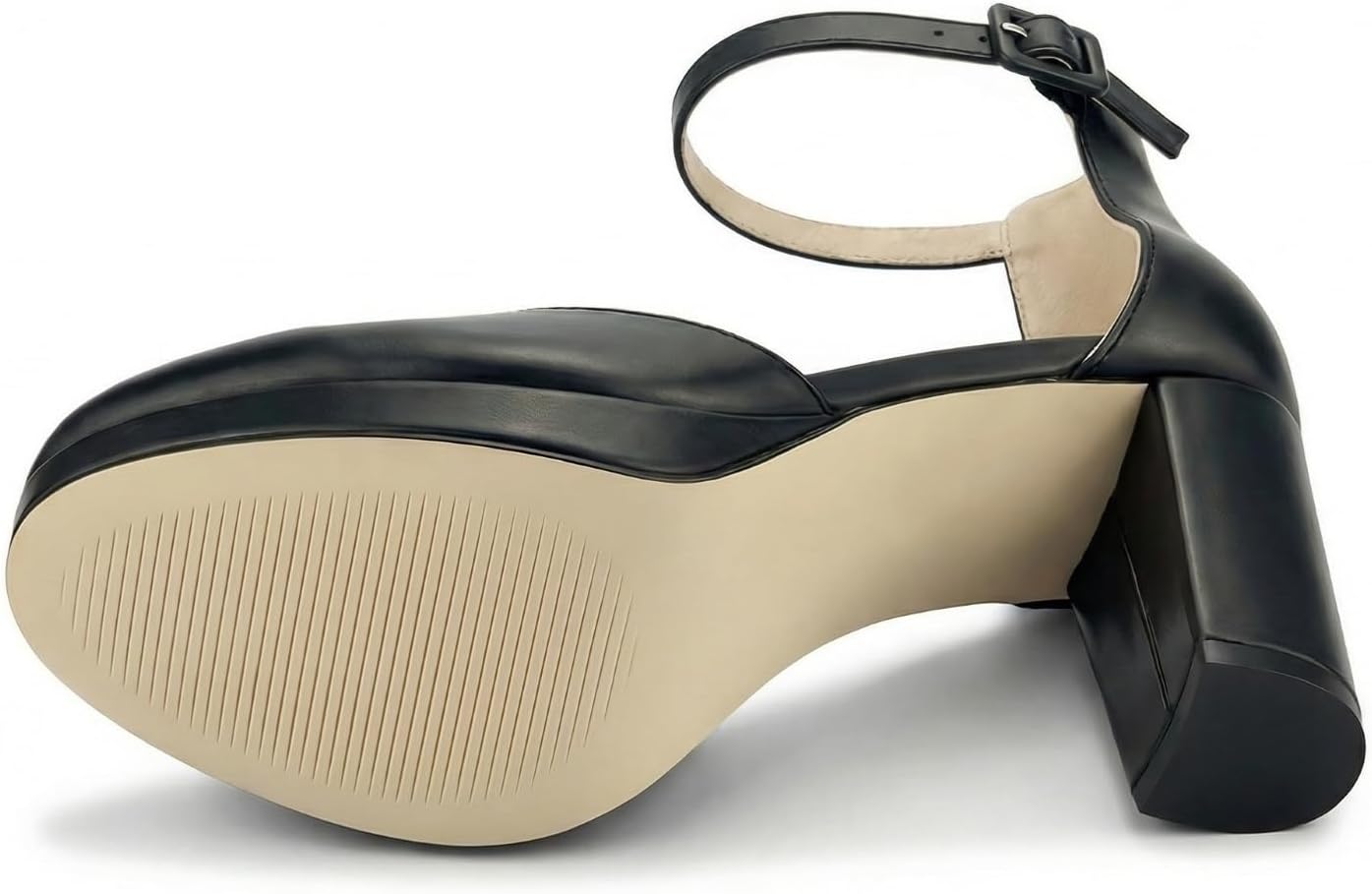 Chunky Closed Toe Heels for Women, Women's Platform Chunky Heels Closed Toe Block Ankle Strap Dress Buckle Round Toe Wedding Party Comfortable Pumps Shoes