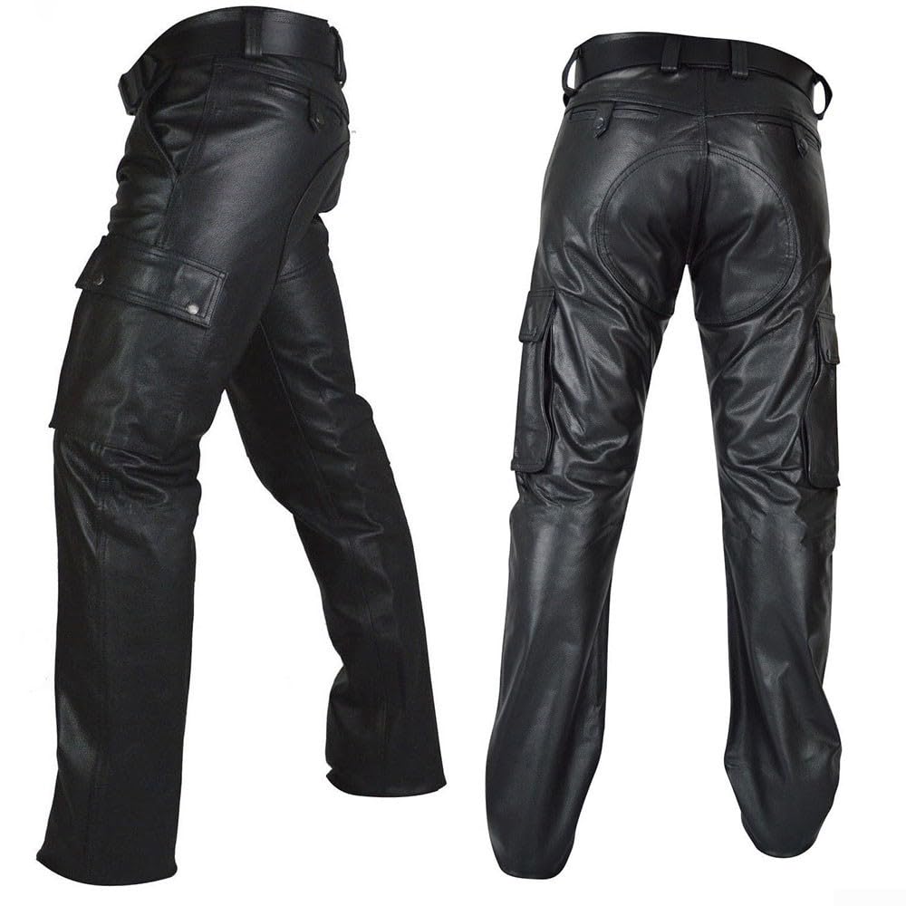 Pantaloni da motociclista da uomo in pelle PU per pantaloni da motociclista slim