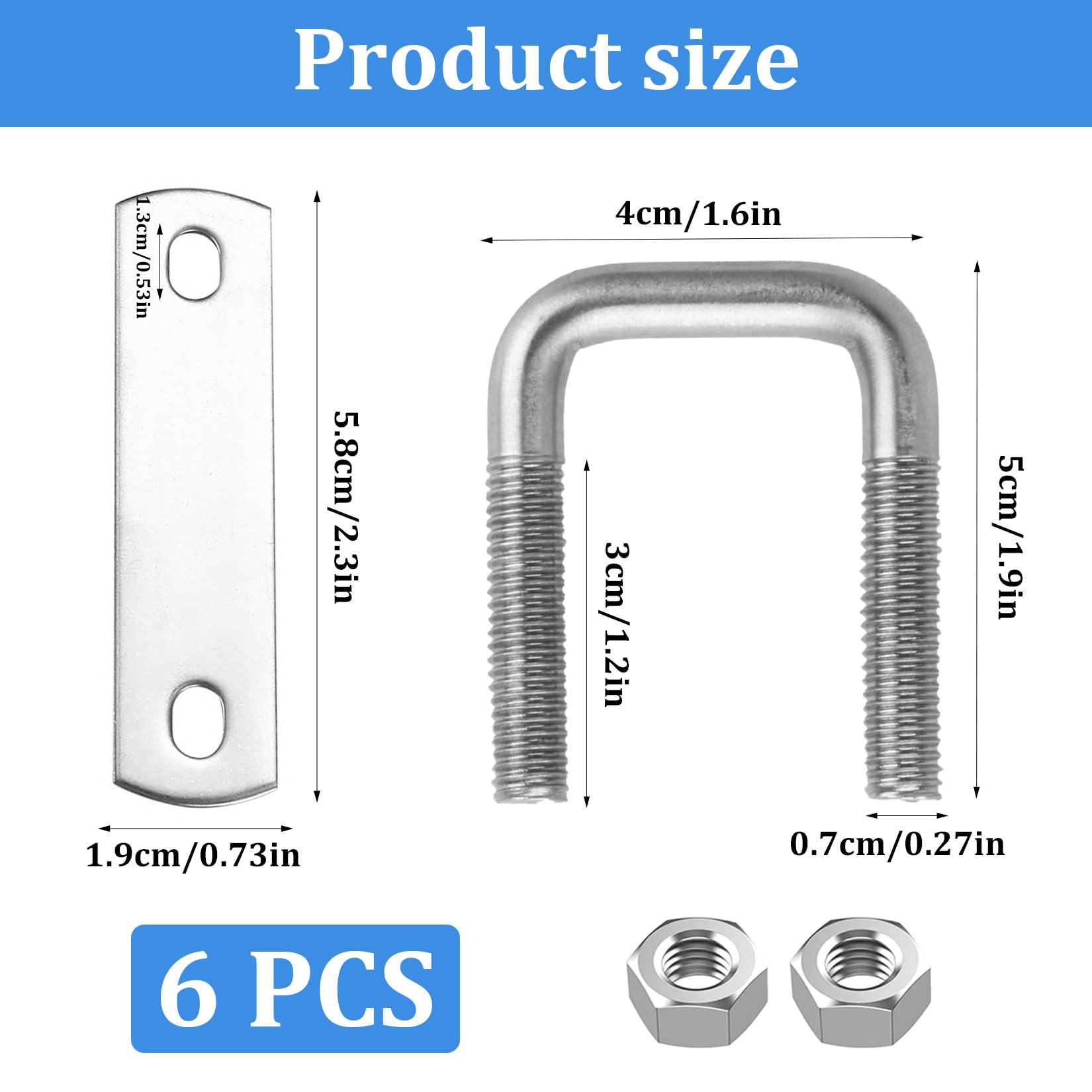 6 Pz Bulloni a U M8, Bullone a U Quadrato in Acciaio Inox 25x50mm, Bulloni Quadrati con Dadi e Rondella per Piastra Telaio per Fissaggio Tubi Traino Auto Barche Domestiche Industriali