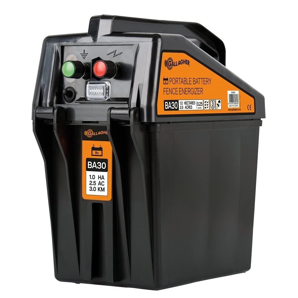 Gallagher Weidezaungerät/Batteriegerät BA30 (9V/12V) + Batterie - Elektrozaun für Pferde, Rinder, Schafe, Rehe & Hirsche, Schweine, Ziegen - Geeignet für Weidezäune bis 5 km