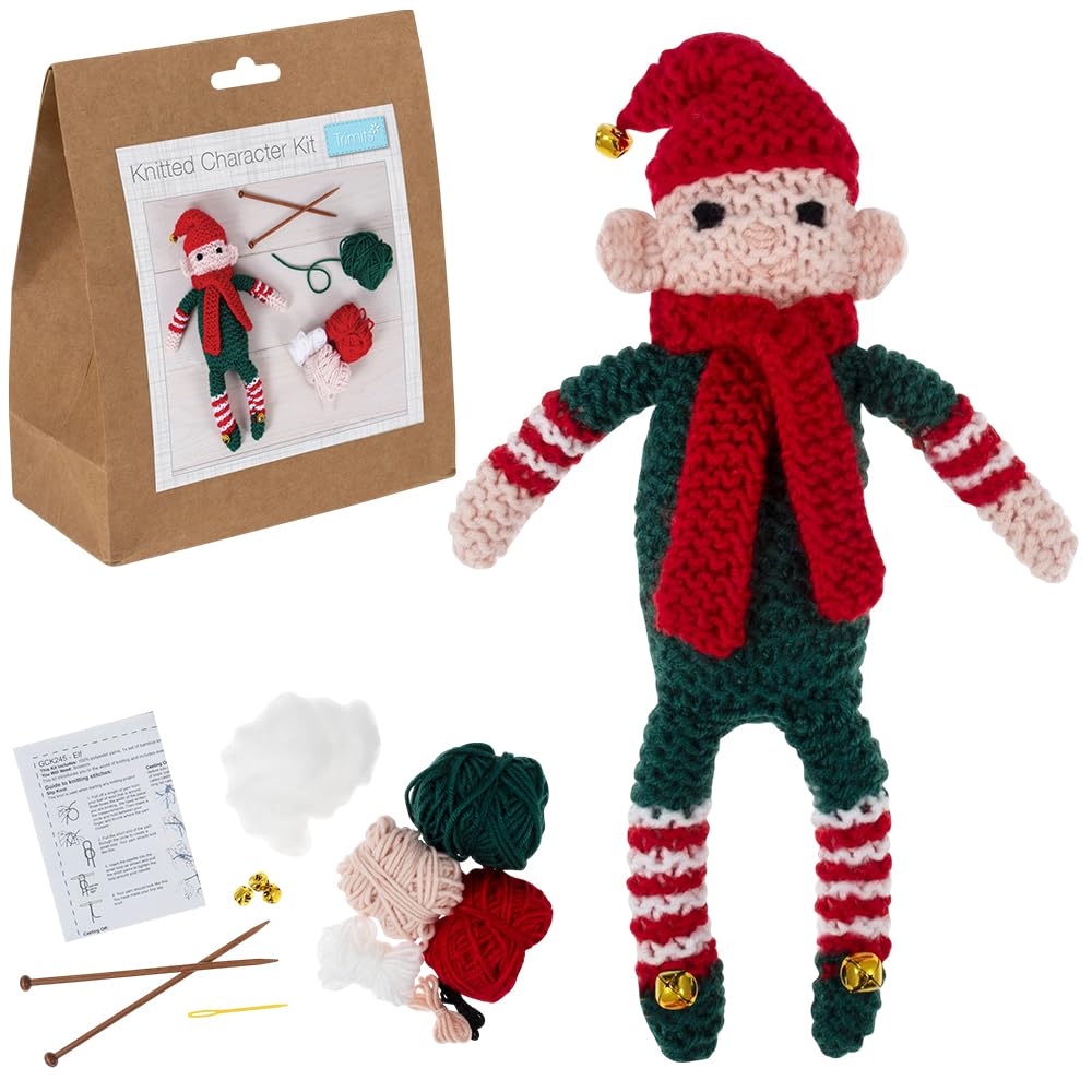 Crafty Capers Multi Christmas Elf | Complete Knitting Kit | Makes A 13Cm Elf