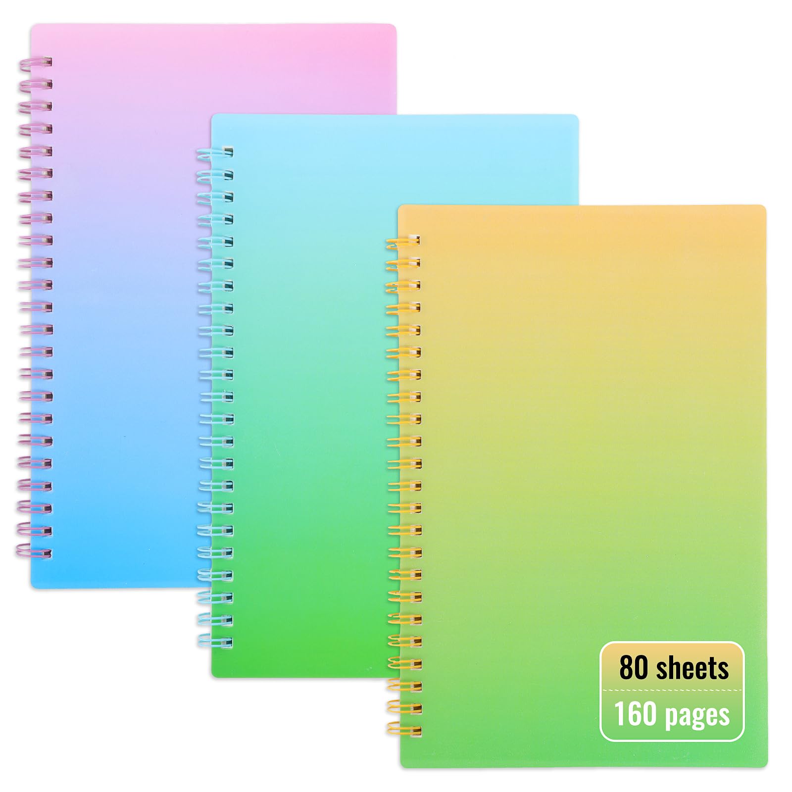 EOOUT3 Pack A5 Spiral Notebooks, 5.7 x 8.3 Inches Journals for Women College Ruled Notebook, Plastic Waterproof Cover 80 Sheets Per Journal 4 Colors for Office School and Professional Use