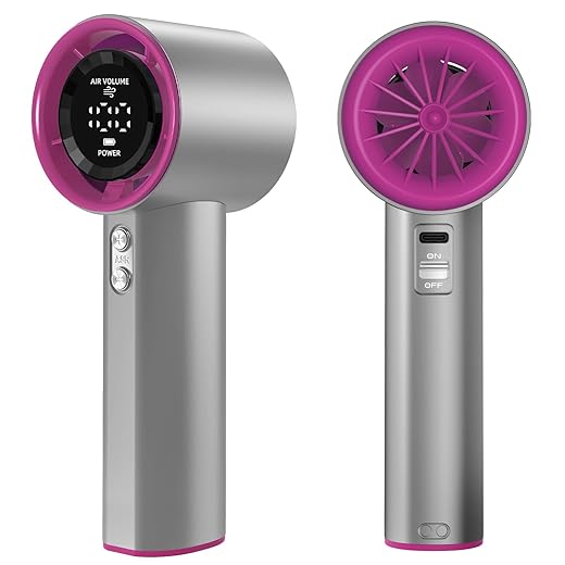 Portable Handheld Fan, Speed (1-100) Adjustable Turbo Personal, 4000mAh Battery Rechargeable Cooling Fan, Digital Display, Gifts for Women Men Travel/Camping/Outdoor (Iron/Fuchsia)