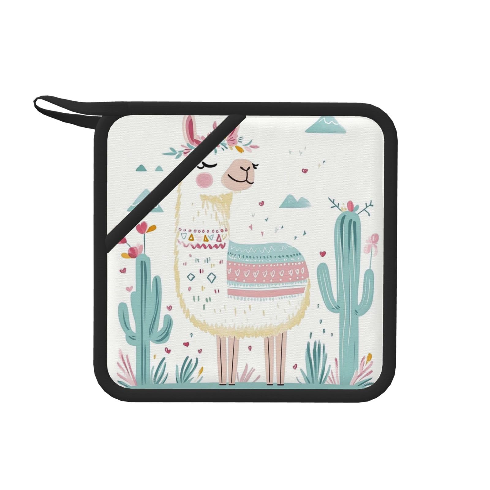 Pot Holders Set of 2 Kitchen Heat Resistant Potholders Cute Hand Drawn Llama Silicone Aunty-hot Pad Cotton Lining Oven Hot Pads for Cooking Baking BBQ Microwave Kitchen