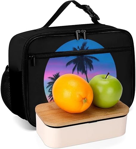 Miniatura 6 de Lonchera reutilizable con diseño de palmeras al atardecer, bolsa de almuerzo aislada, lonchera para comida y comida, bolsa de mano para mujeres,