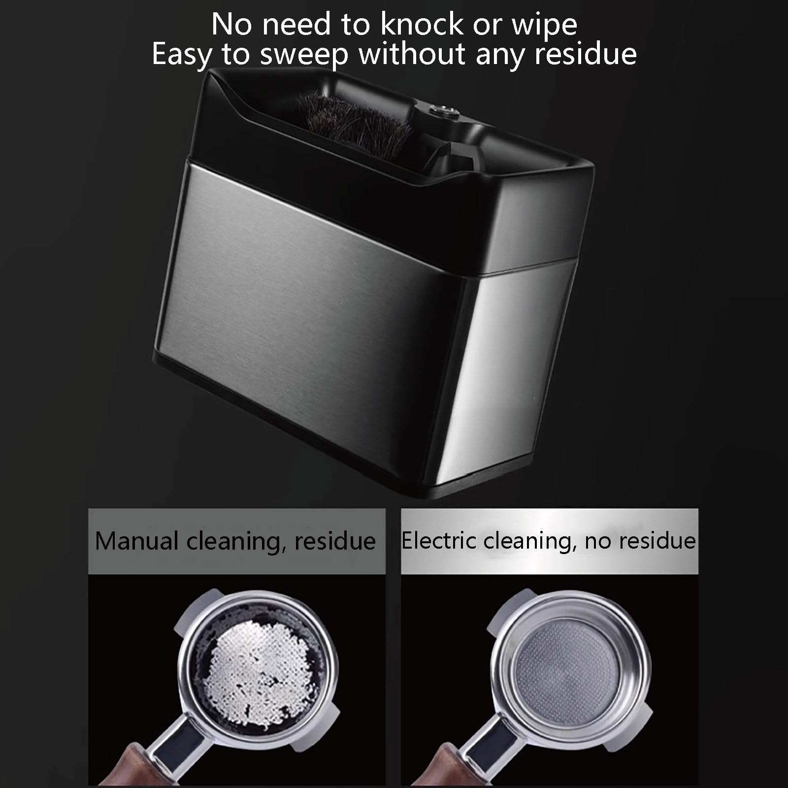 Pulitore Elettrico per Portafiltro - Macchina Automatica per la Pulizia dei Fondi di caffè - Scatola di Raccolta per caffè Espresso - Aspiratore per caffè Espresso,Silver