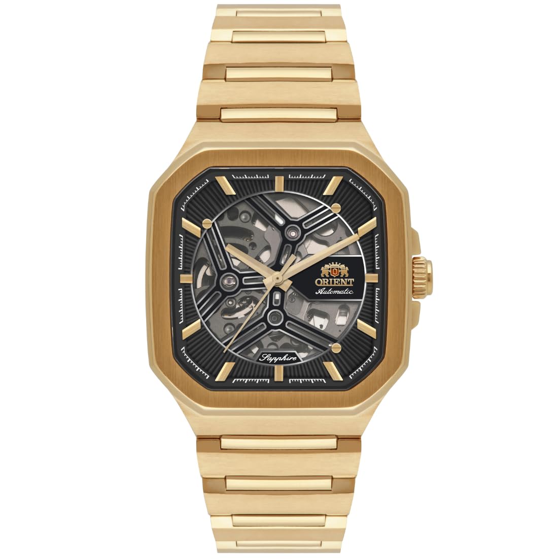 Orient Relógio Masculino Automático Skeleton Dourado Quadrado