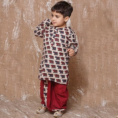Image of AJ DEZINES Kids Ethnic Wear Pure Cotton Dhoti Kurta Set For Boys