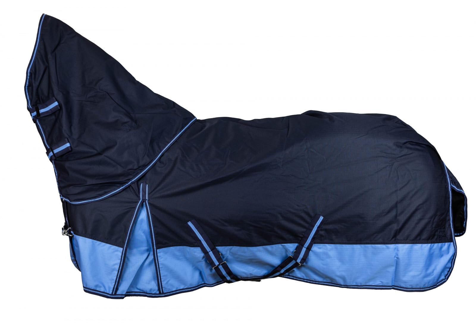 RL24 - Weidedecke Full Neck Basicline 600D Nylonfutter m. Füllung – Pferde Winterdecke – wasserdichte Outdoordecke m. Kreuzbegurtung – Pferdedecke in Blau/Babyblau – Größe 135cm (100g/m²)
