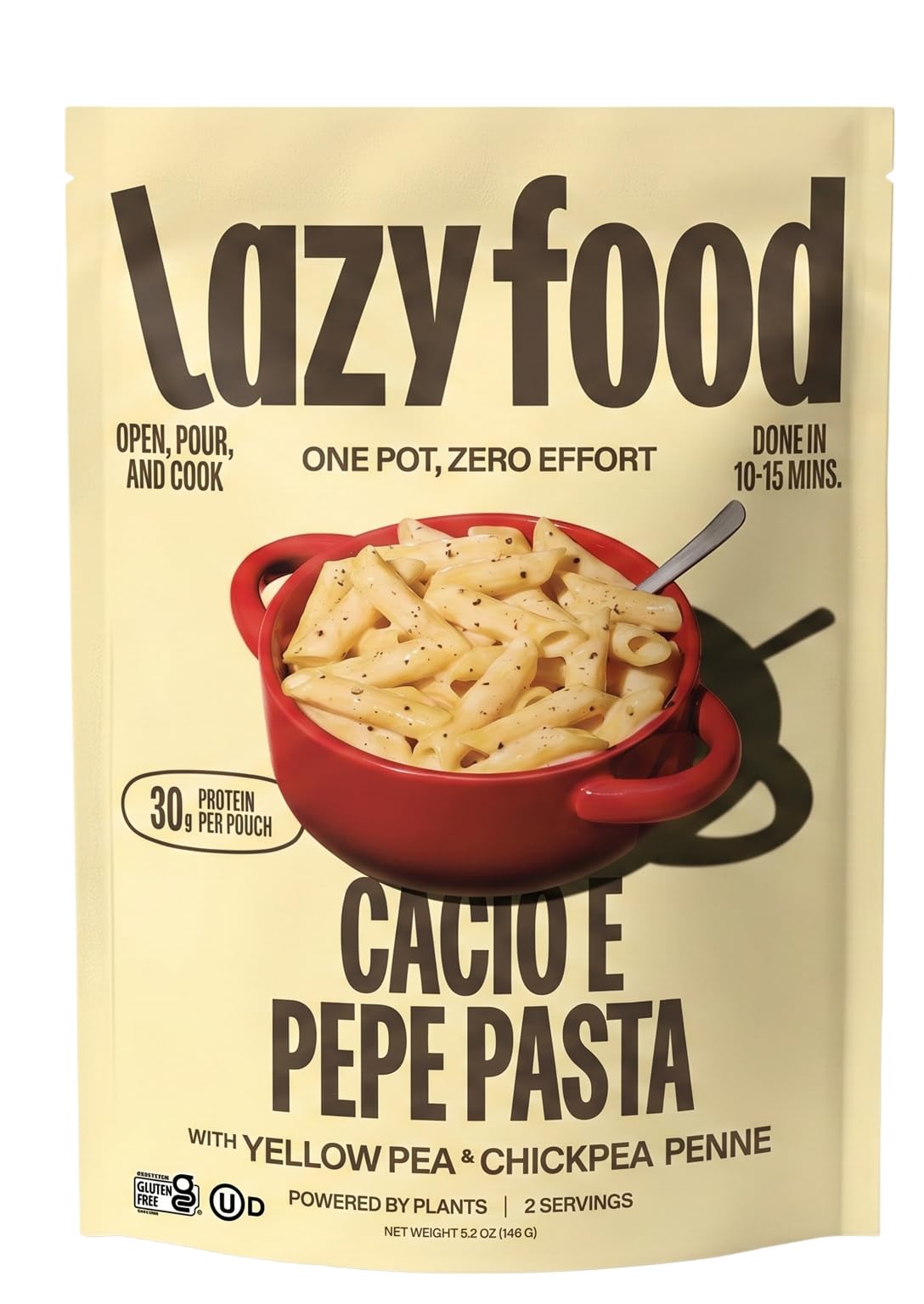 Lazy Food Cacio e Pepe | High Protein Pasta Meal | Gluten Free Chickpea Pasta | Ready to Eat | 30g Protein Per Pack | 1 Pack (2 Servings)