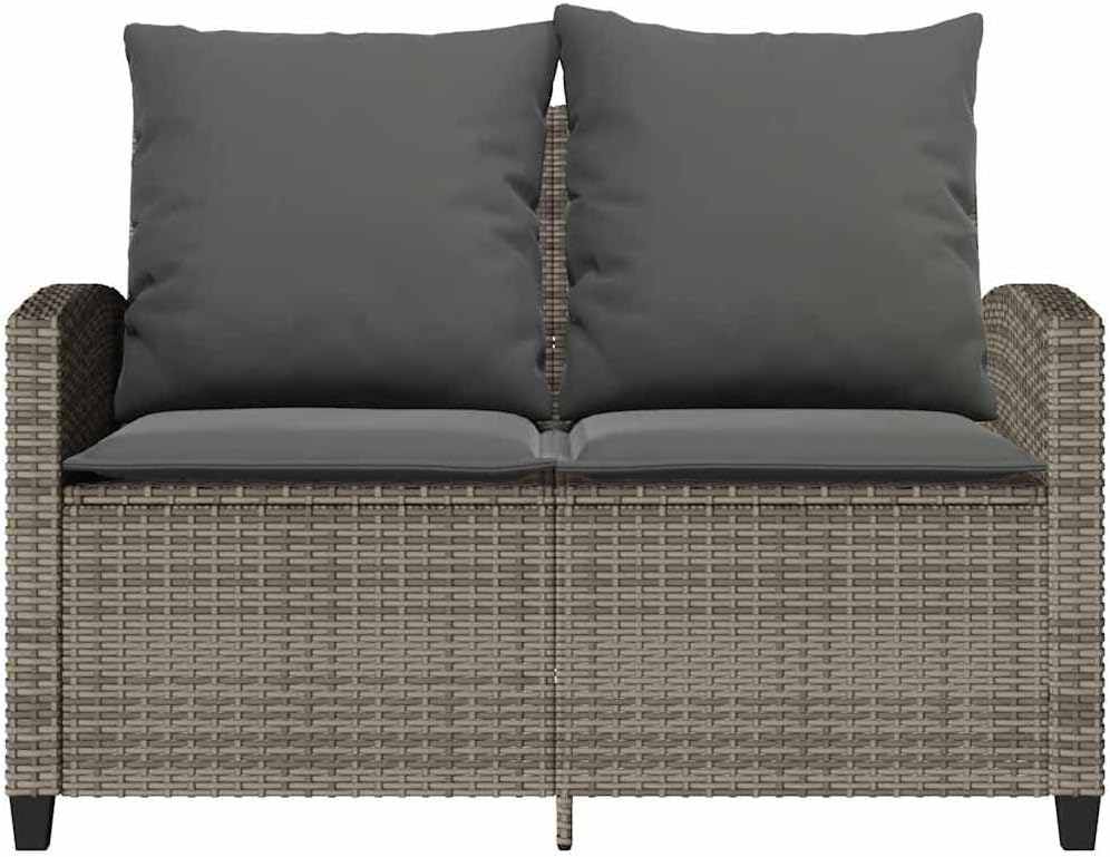 Garden Sofa Grey PE Rattan 2-Seater, Water-Resistant Outdoor Lounge Set with Tempered Glass Table, Patio Furniture for Balcony, Terrace Patio Chair