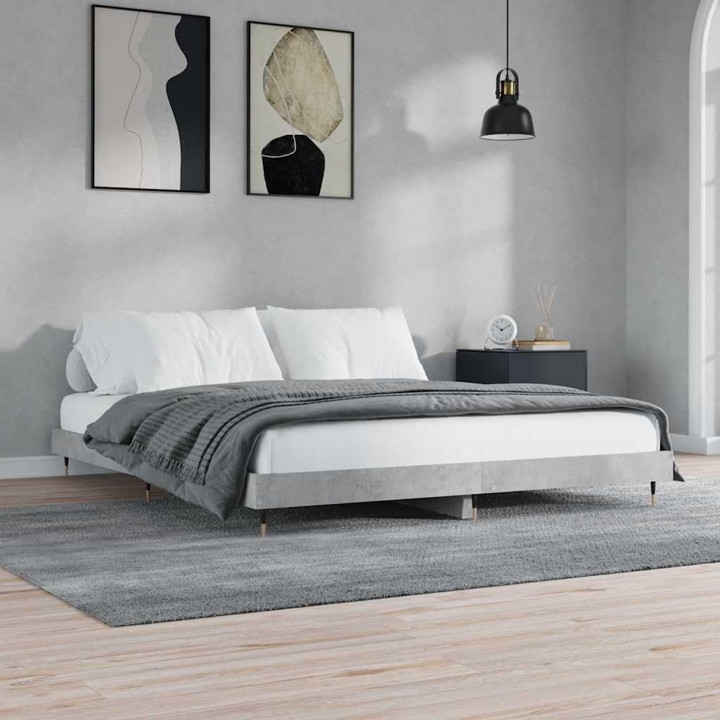 Rama łóżka 120 x 200 cm Szara betonowa z listwami i metalowymi nogami
