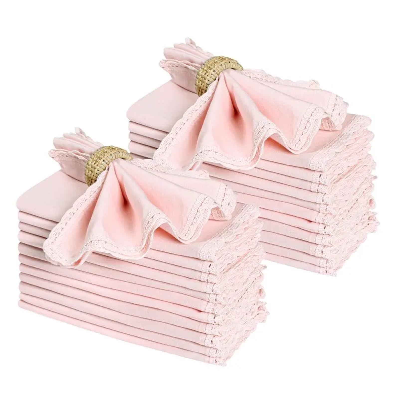 Linen Flax Cloth Napkins Set Of 24 Pink, 18x18 Inch Easter Cotton Lace Soft for Wedding, Birthday