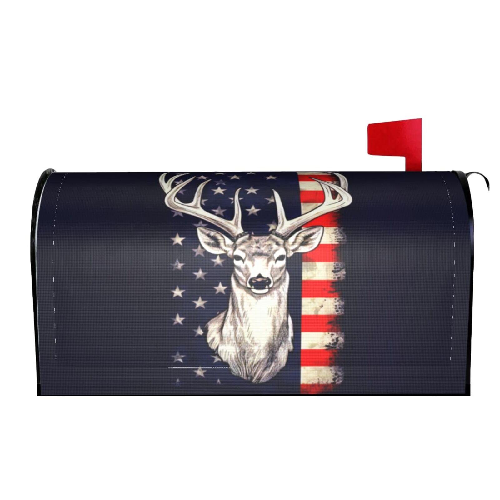 Deer American Flag Hunting 03 Mailbox Covers Magnetic Wraps Post Letter Box Cover Garden Home Decor