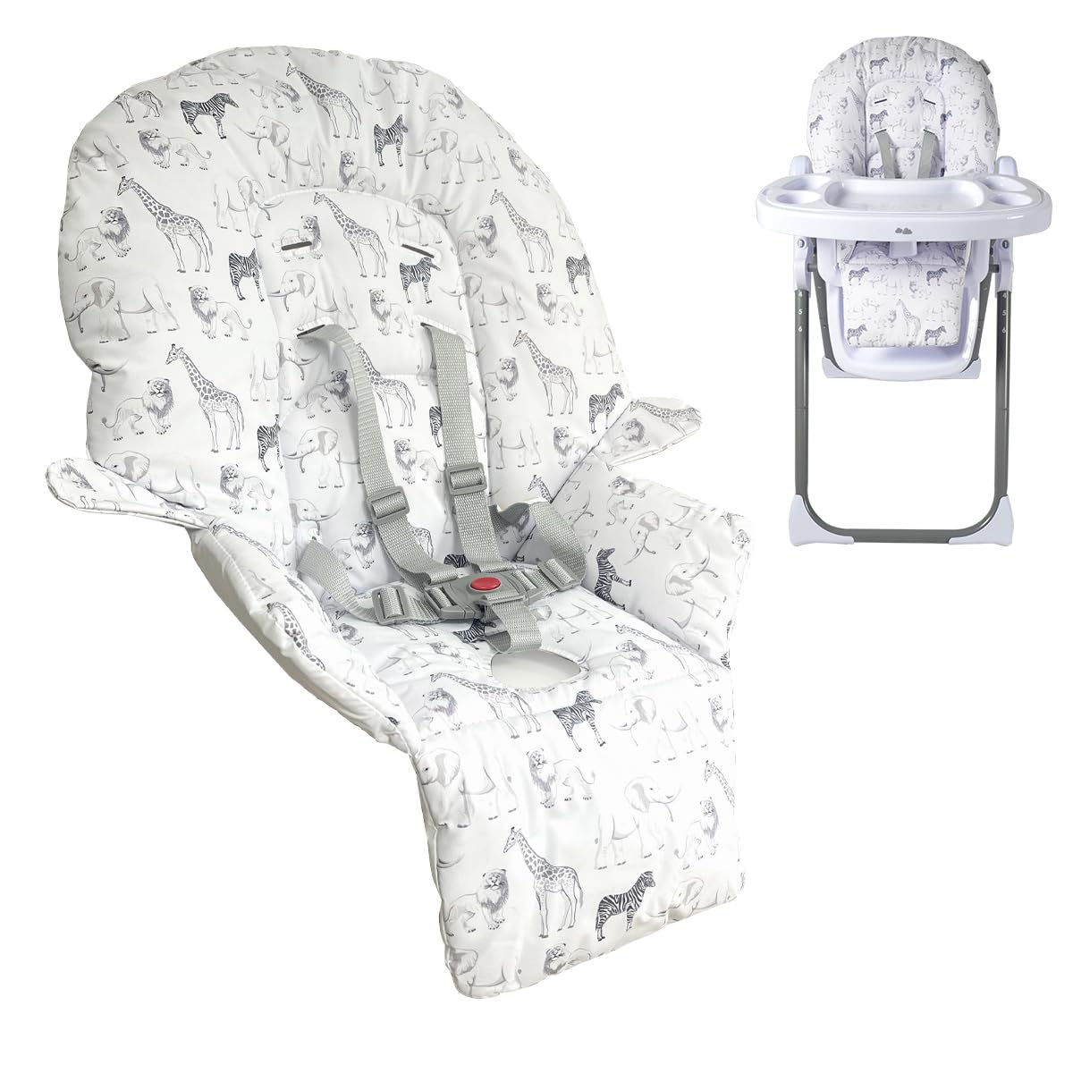 My Babiie MBHC8 Premium Highchair Seat Cover Only with 5-Point Harness - Padded PVC Seat Cover, Easy Clean, Seat Cushion Compatible with My Babiie MBHC8 - Safari — image 1