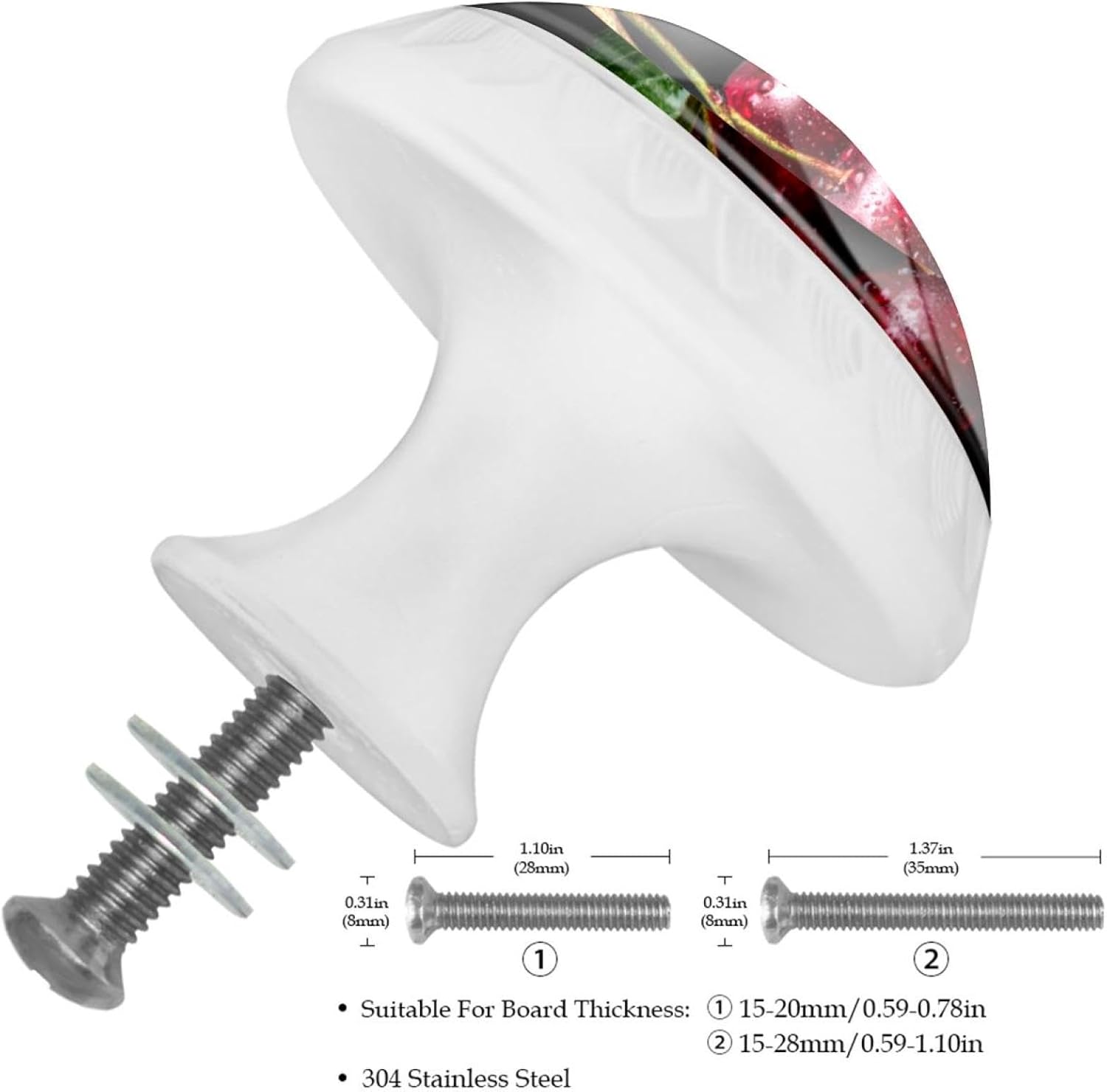 Black Fruit Cherry Round Drawer Knobs, Decorative Cabinet Pulls with Screws for Daily Furniture Use