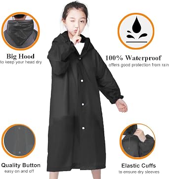 HLKZONE Rain Ponchos for Kids, [2 Pack] Reusable Raincoats for Boys and Girls Waterproof Kids Rain Jacket Rain Gear with Hood