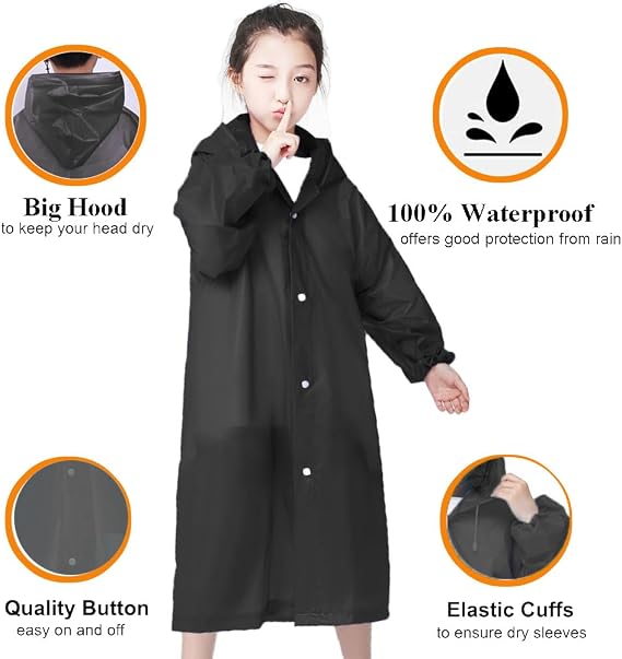 HLKZONE Rain Ponchos for Kids, [2 Pack] Reusable Raincoats for Boys and Girls Waterproof Kids Rain Jacket Rain Gear with Hood