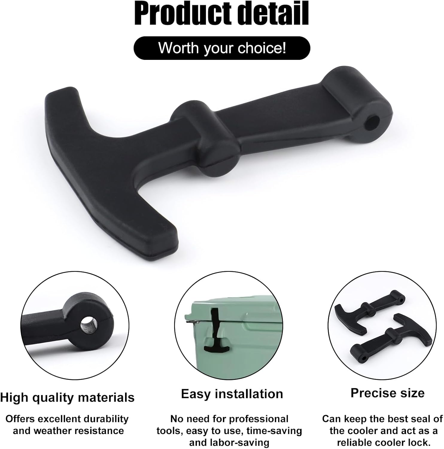 2Pcs Replacement Lid Latches for Yeti and RTIC Hard Coolers,Durable Rubber Cooler Latch Replacement,Cooler Accessories T-Latch Easy to Install image 3