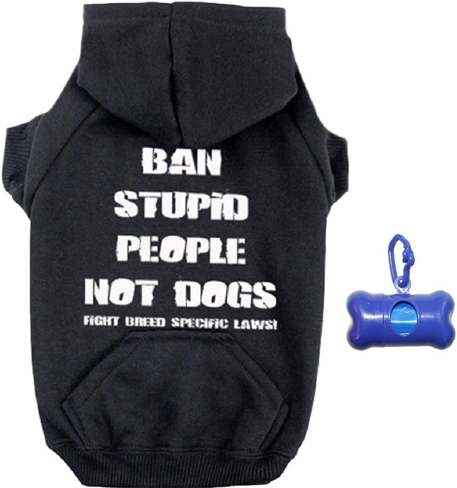 Ban Stupid People Zipper Dog Hoodie & Poop Bag Holder Bundle Set (X-Large, White Ink)