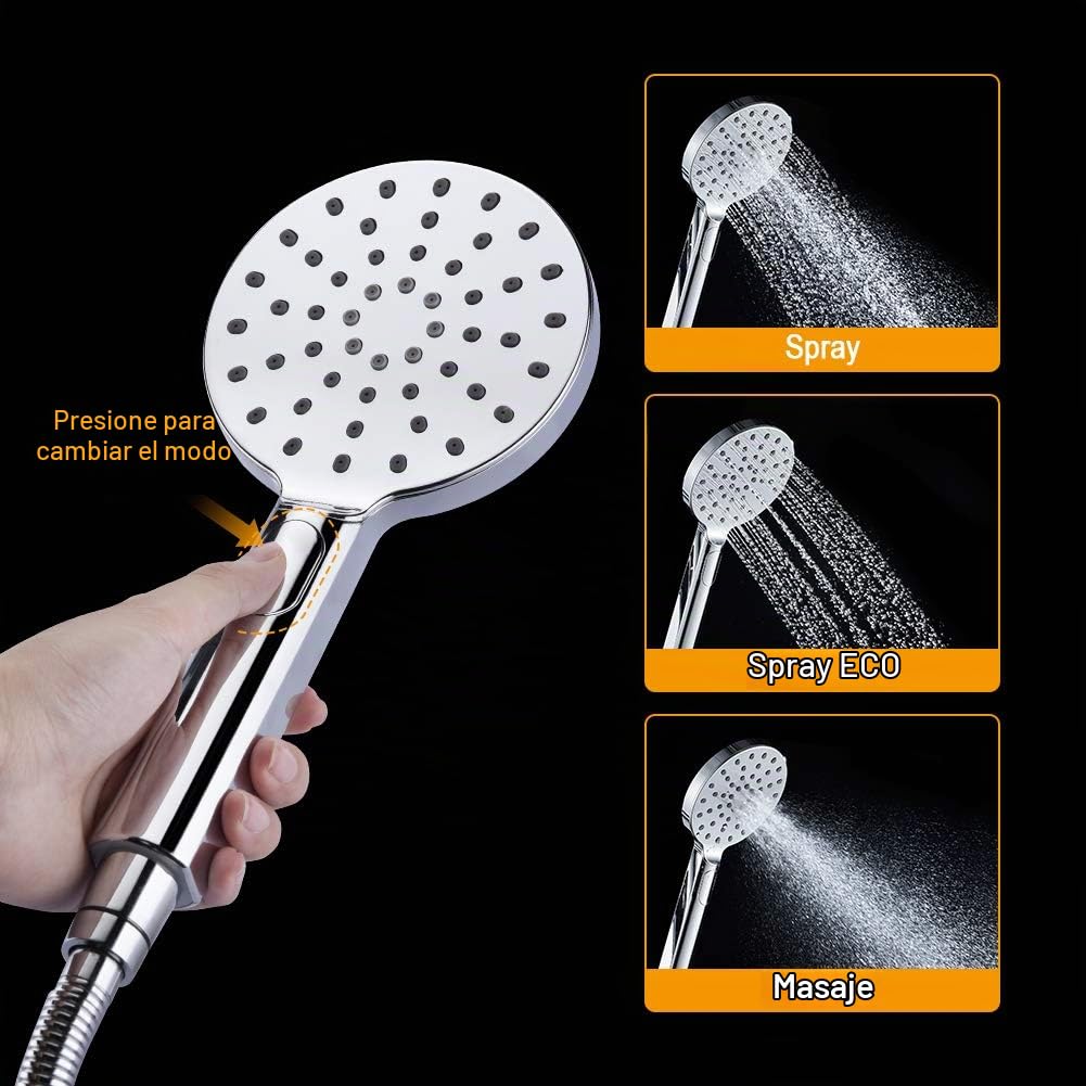 Ibergrif M21810 Columna Ducha Termostatica, Duchas de Baño Columna con Grifo, Ducha Termostatica Tres con Rociador, Alcachofa, Manguera, Barra Ajustable y Soporte, Cromo, Plata