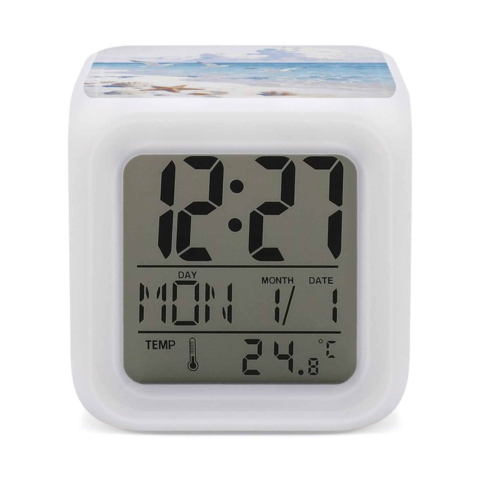 VstaDank Waves, Sands, and Seagulls' Shadows Alarm Clock Alarm Clock with 7 Color Changing Digital Clocks for Bedrooms Sleep Training Clocks with Large Display for Office Kitchen Living Room