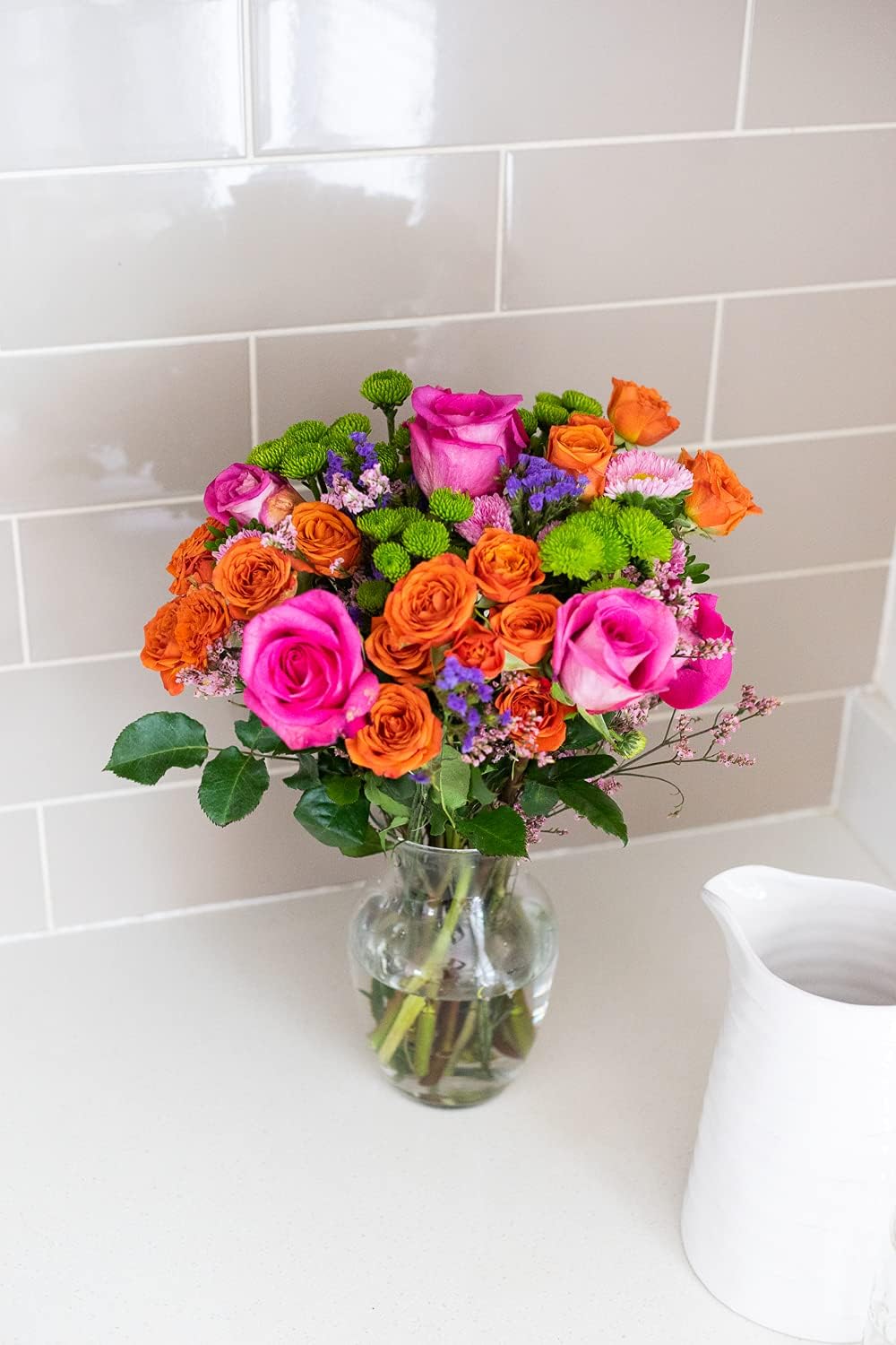 From You Flowers Strawberry Sundae Bouquet with Free Glass Vase - Pink Roses, Orange Minis & Vibrant Blooms for Birthdays, Anniversaries