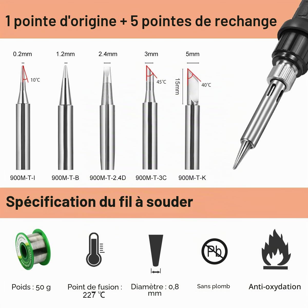 Preciva 11 in 1 Fer à Souder Set, 60W Température Réglable 220~480℃, 5 Pannes à Souderage, 1 Pince, Barre de Soudure avec ON/OFF pour la Maintenance Electrique (Noir)