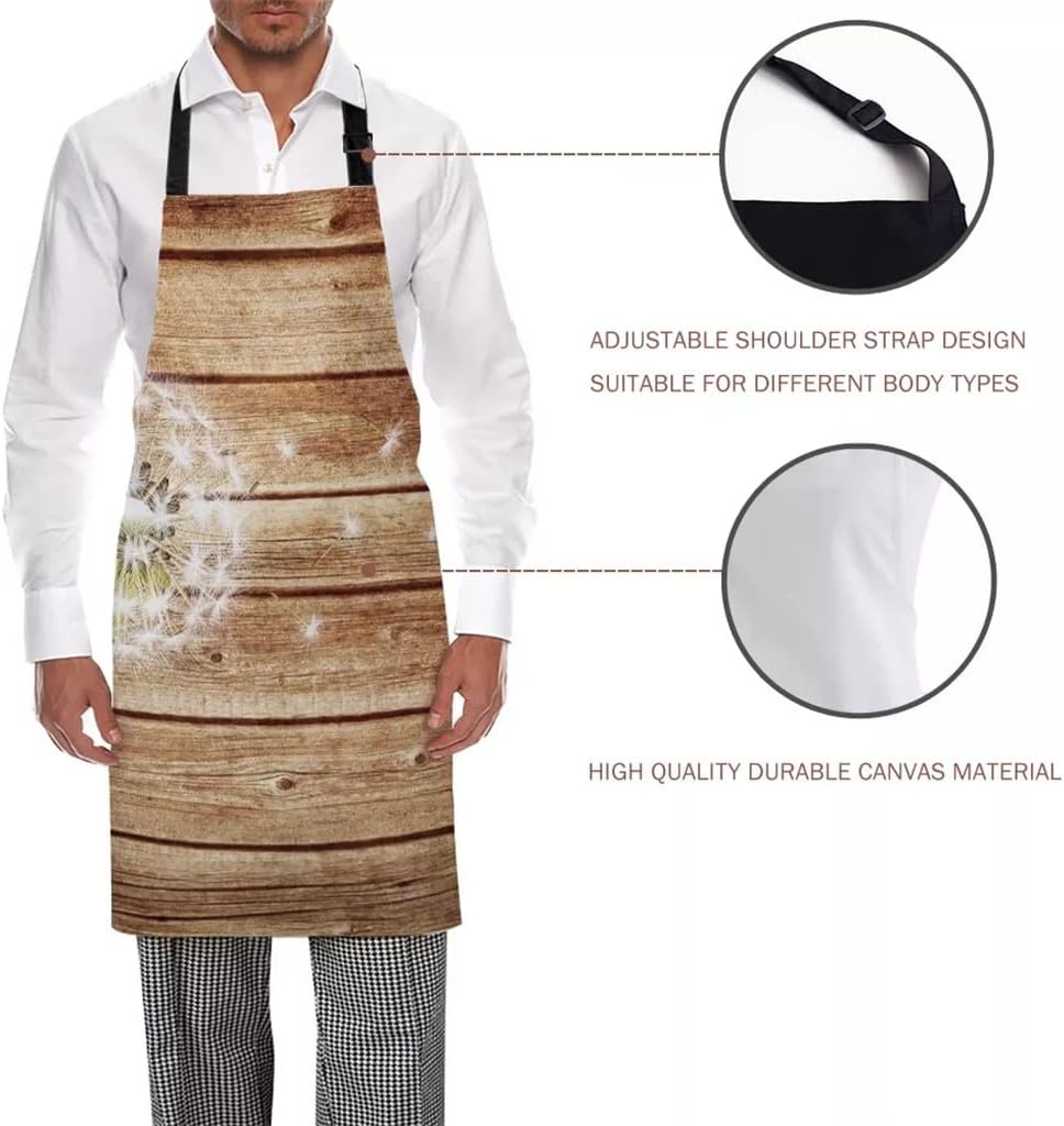 Dandelion on the Wooden Board Printed Kitchen Cooking Baking Aprons Canvas Sleeveless for Women Man Kids Home