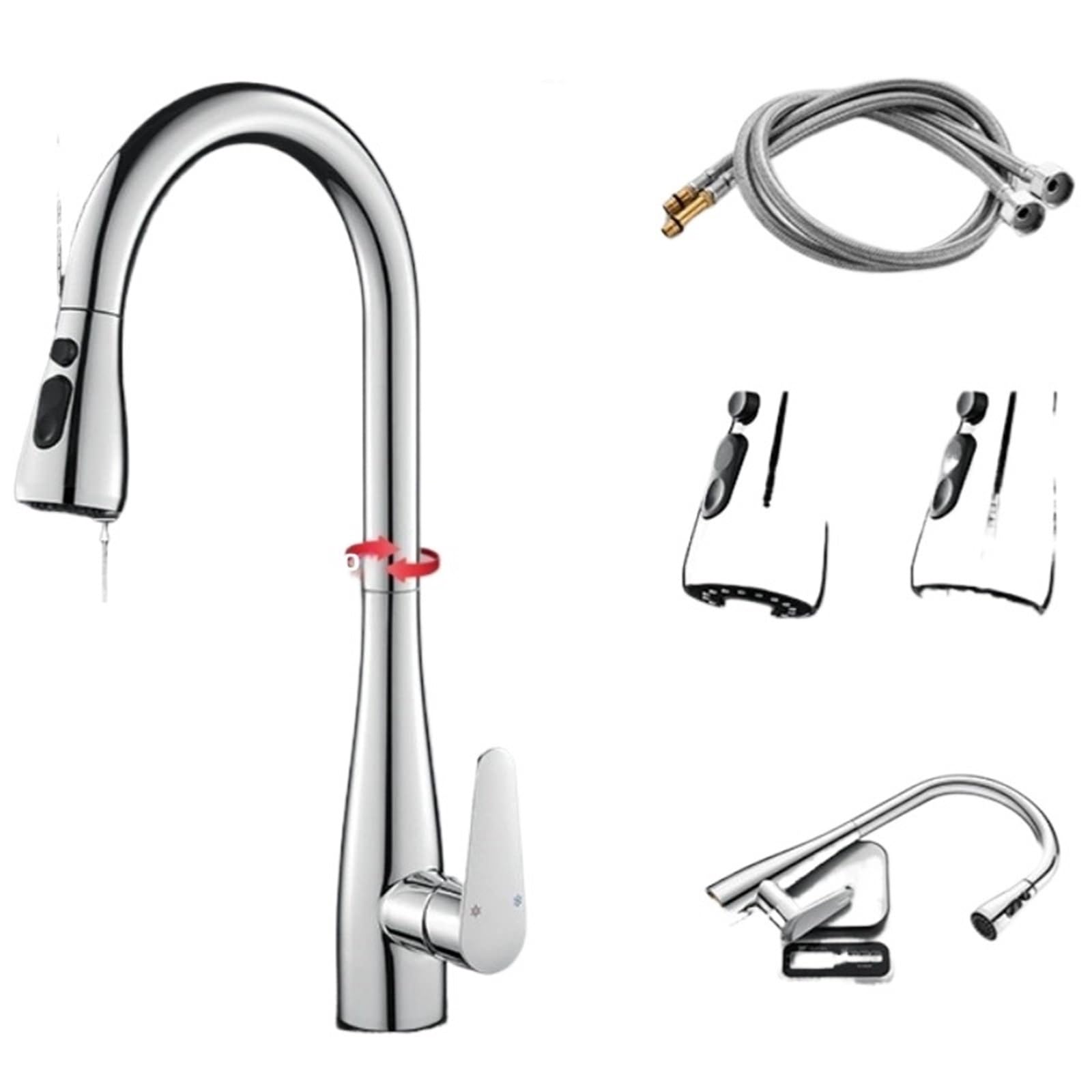 Rrypbovg Silvery Pull Out Faucet Kitchen Faucets Brass Material Pull Out Sink Water Tap Deck Mounted Mixer Stream Sprayer Head Hot Cold Taps(Silvery)