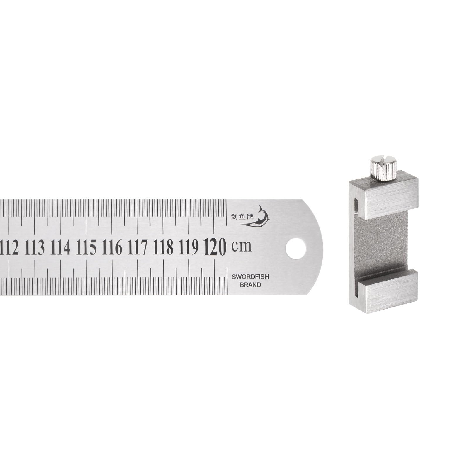 HARFINGTON Regla de acero inoxidable 2 en 1 con bloque de escritura de 120 cm, regla de metal métrica y en pulgadas con 40 mm de longitud, deslizador Vernier de localización de latón para carpintería,
